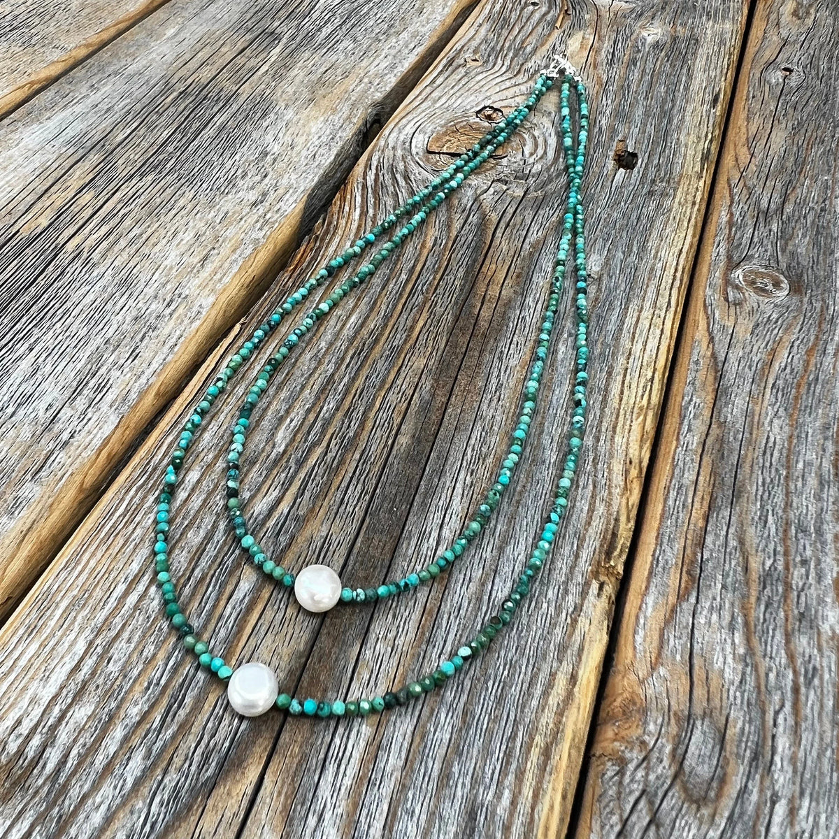 Layered Turquoise Pearl Necklace - Sterling Silver-Plated Clasp
