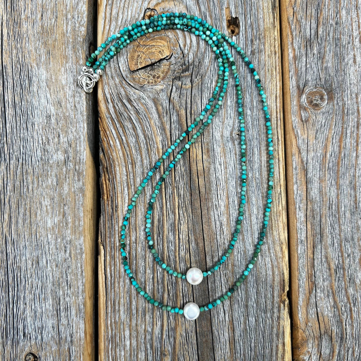 Layered Turquoise Pearl Necklace - Sterling Silver-Plated Clasp