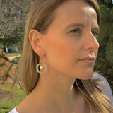 Light Blue Amazonite Hoop Earrings, Pearl Drop, Gold Wire Wrapped