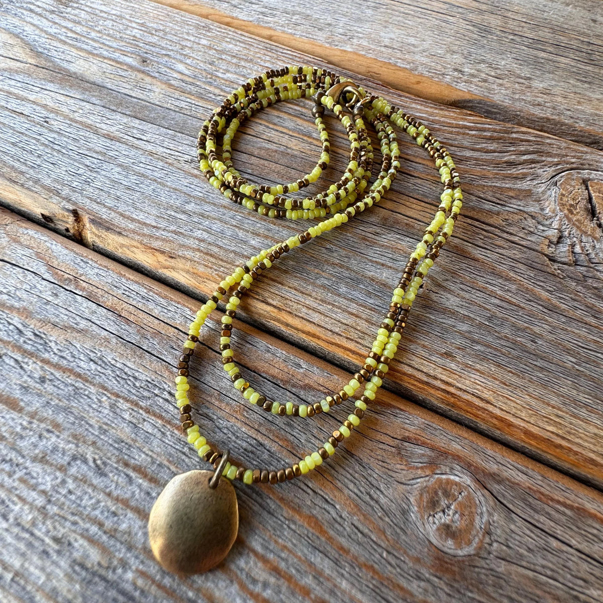 Lime Green Double Strand Beaded Choker Necklace, Boho Summer Jewelry