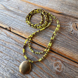 Lime Green Double Strand Beaded Choker Necklace, Boho Summer Jewelry