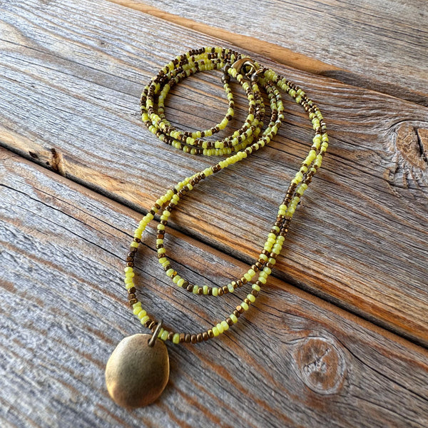 Lime Green Double Strand Beaded Choker Necklace, Boho Summer Jewelry