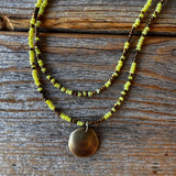 Lime Green Double Strand Beaded Choker Necklace, Boho Summer Jewelry
