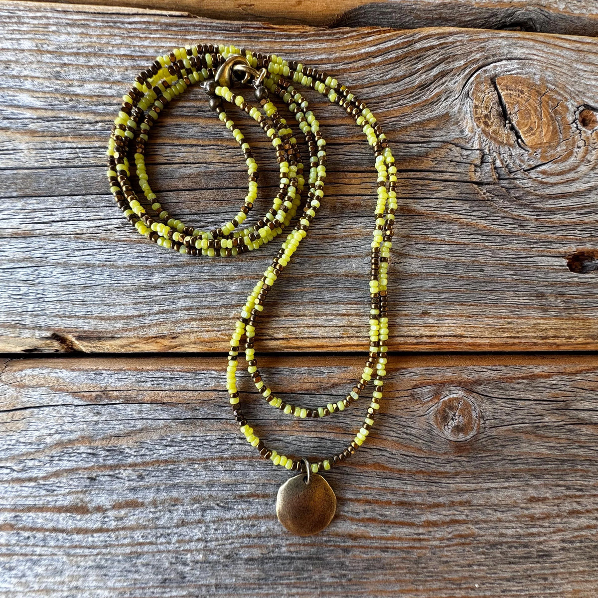 Lime Green Double Strand Beaded Choker Necklace, Boho Summer Jewelry