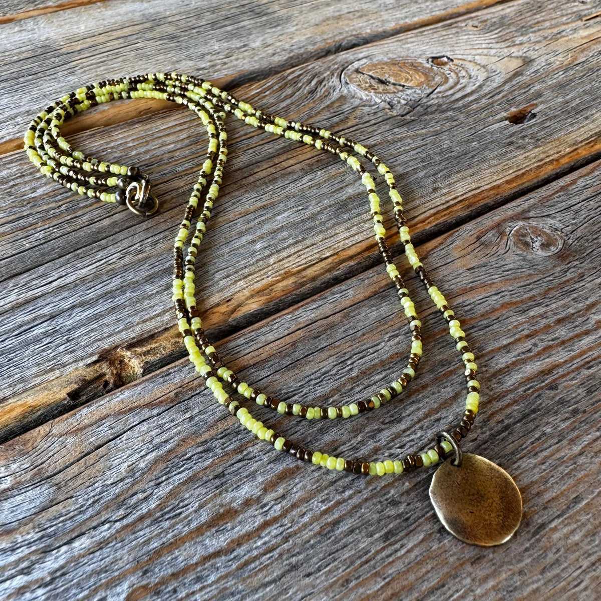 Lime Green Double Strand Beaded Choker Necklace, Boho Summer Jewelry