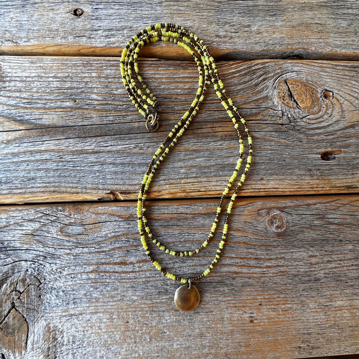 Lime Green Double Strand Beaded Choker Necklace, Boho Summer Jewelry