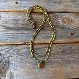 Lime Green Double Strand Beaded Choker Necklace, Boho Summer Jewelry