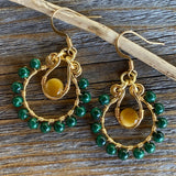 Malachite and Tigers Eye Beaded Hoop Earrings, Boho Dangle Jewelry