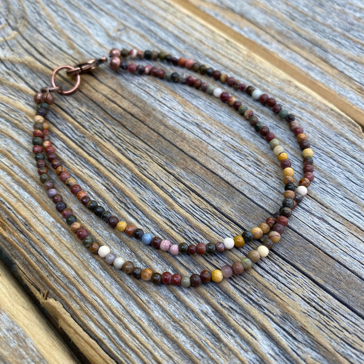 Mookaite Beaded Anklet Bracelet – Handmade Copper Clasp Jewelry