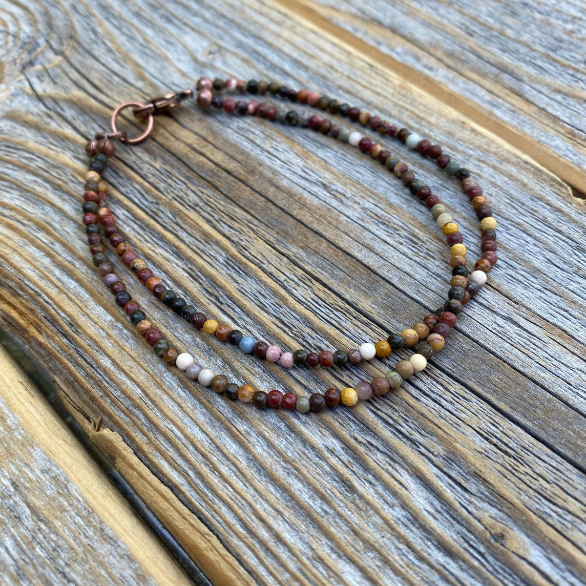 Mookaite Beaded Anklet Bracelet – Handmade Copper Clasp Jewelry