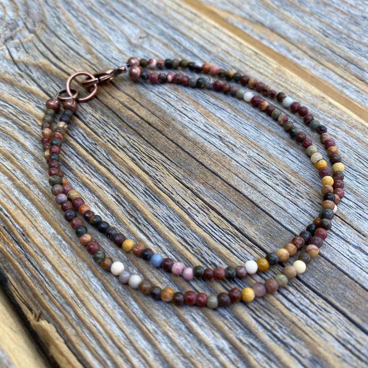 Mookaite Beaded Anklet Bracelet – Handmade Copper Clasp Jewelry