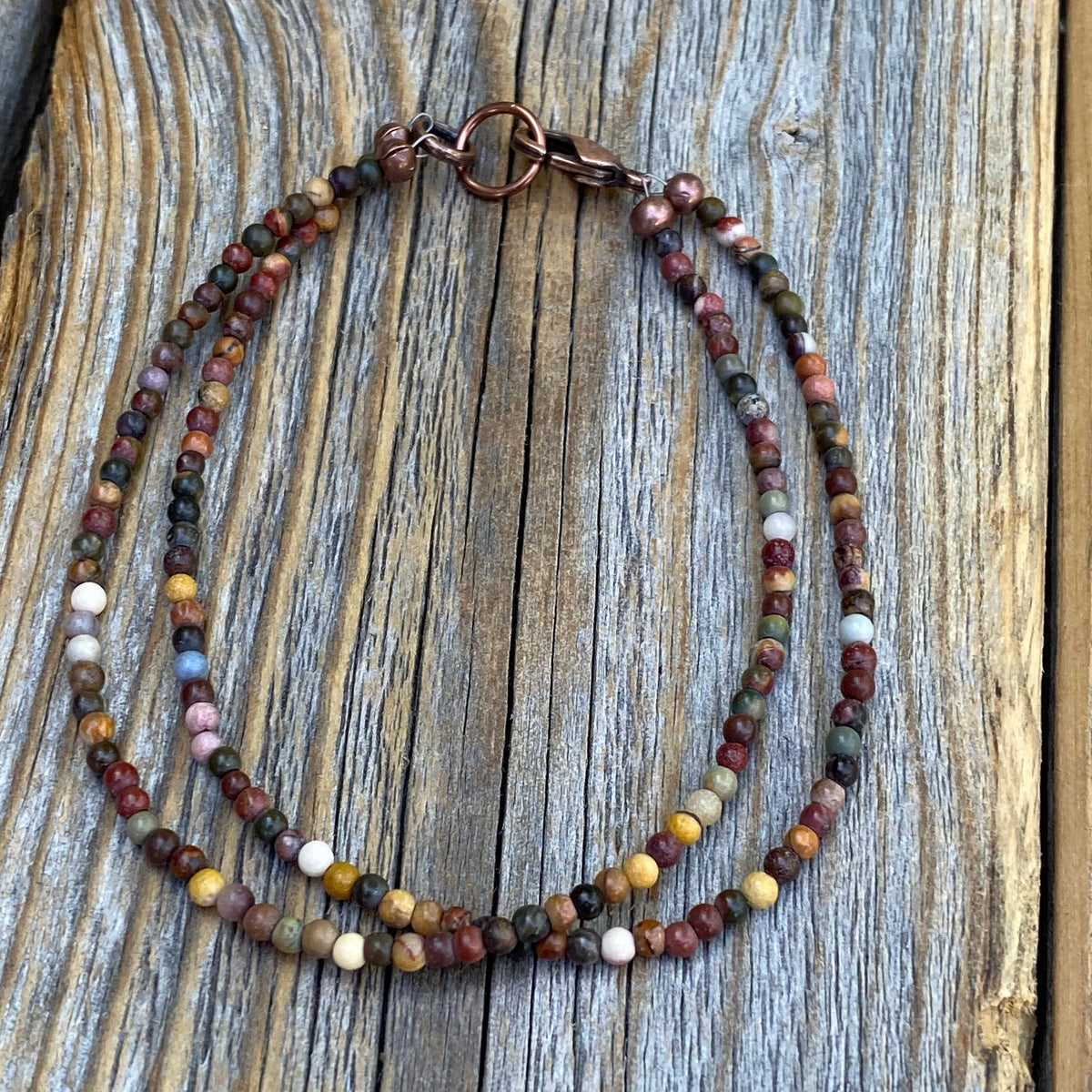 Mookaite Beaded Anklet Bracelet – Handmade Copper Clasp Jewelry