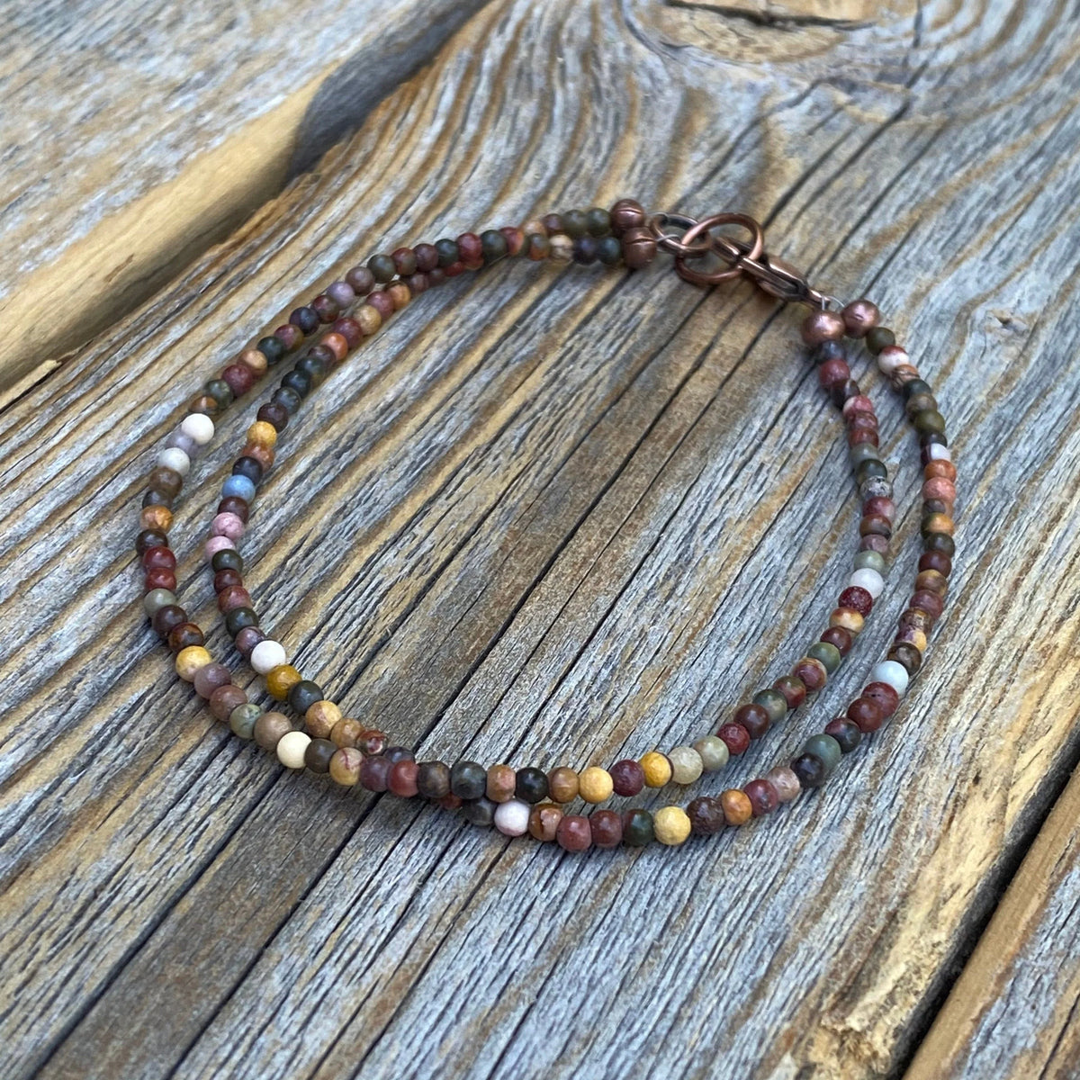 Mookaite Beaded Anklet Bracelet – Handmade Copper Clasp Jewelry