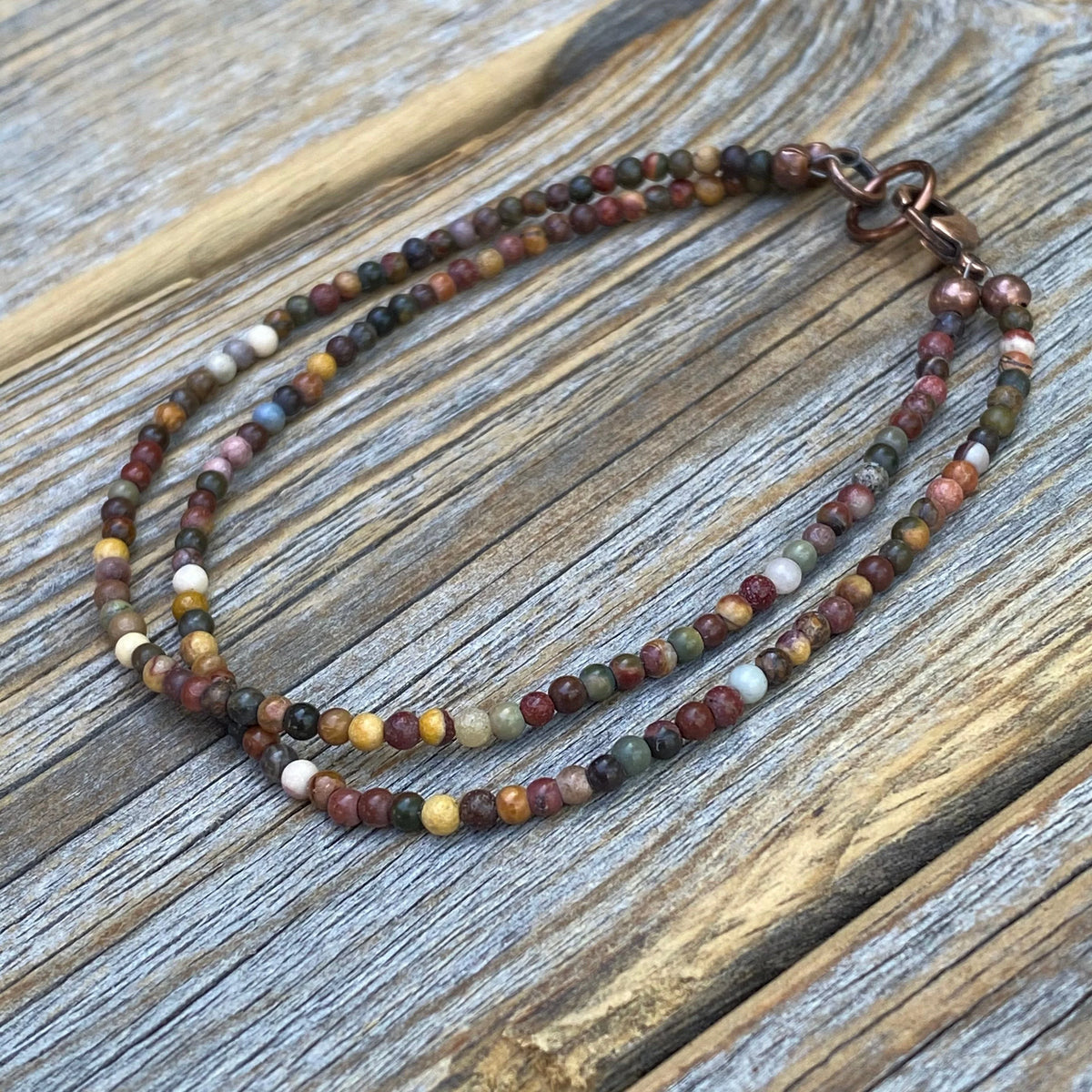 Mookaite Beaded Anklet Bracelet – Handmade Copper Clasp Jewelry