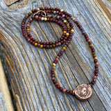Mookaite Beaded Choker Necklace – Antique Copper Center Bead, Handmade