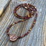 Mookaite Beaded Choker Necklace – Antique Copper Center Bead, Handmade