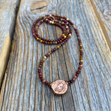 Mookaite Beaded Choker Necklace – Antique Copper Center Bead, Handmade