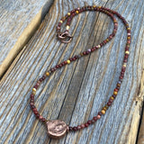 Mookaite Beaded Choker Necklace – Antique Copper Center Bead, Handmade