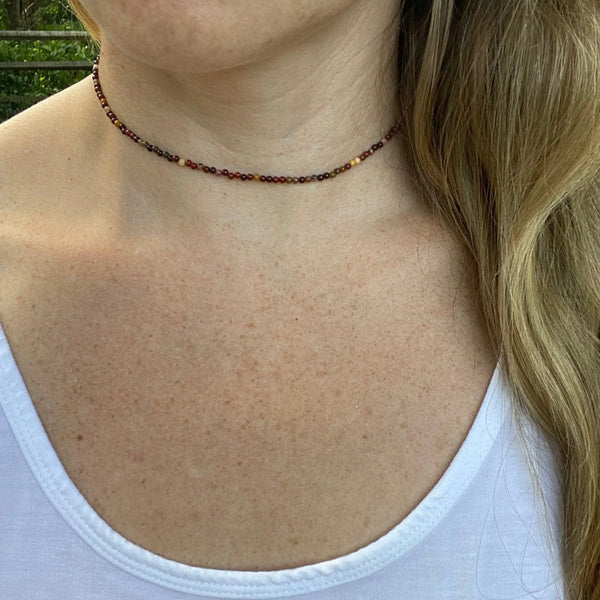 Mookaite Necklace, Beaded Choker, Layering Boho Jewelry