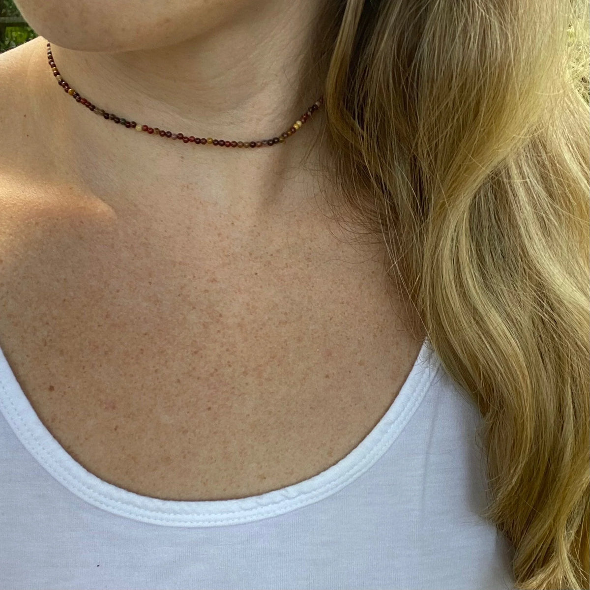 Mookaite Necklace, Beaded Choker, Layering Boho Jewelry