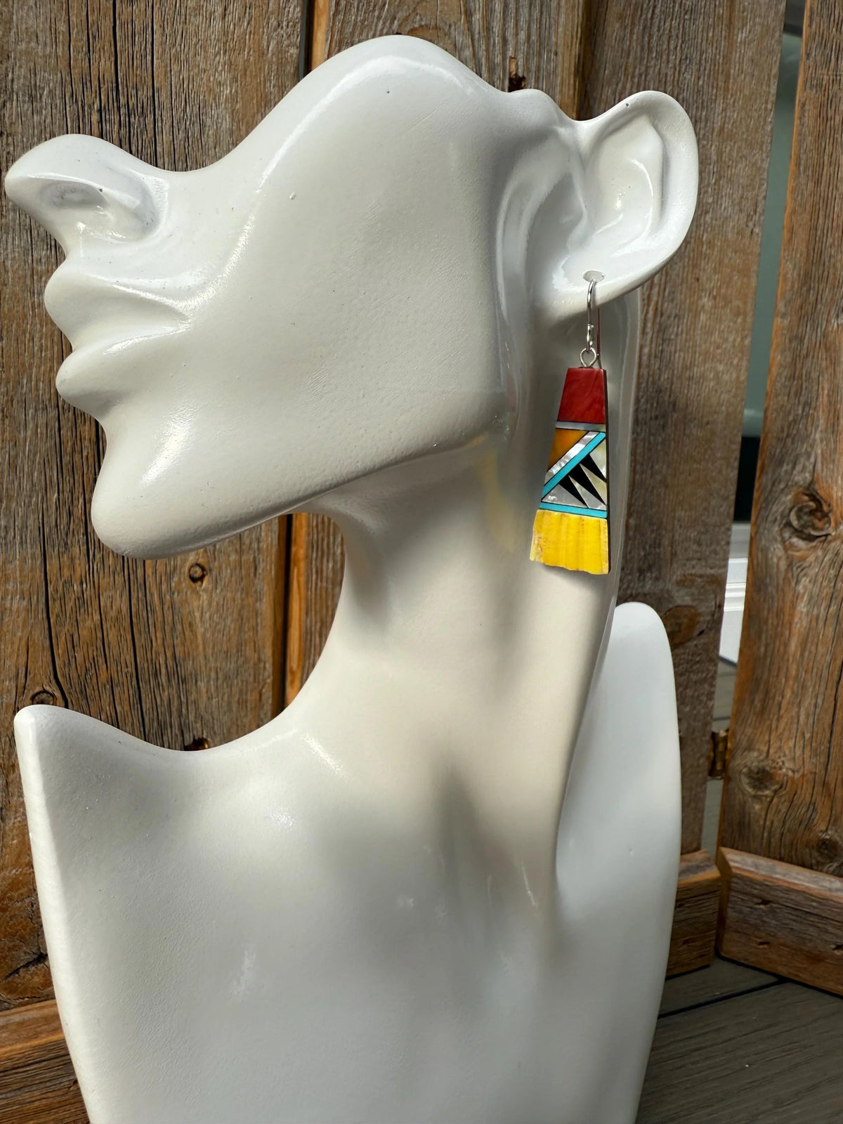 Mosaic Fan Earrings, Turquoise, Spiny Oyster, Sterling Silver Southwestern Dangles