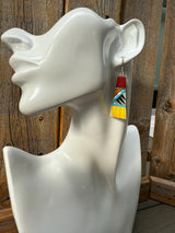 Mosaic Fan Earrings, Turquoise, Spiny Oyster, Sterling Silver Southwestern Dangles