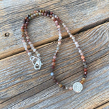 Multicolor Natural Stone Beaded Necklace, Sterling Silver Focal Bead, Layering Jewelry