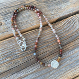 Multicolor Natural Stone Beaded Necklace, Sterling Silver Focal Bead, Layering Jewelry