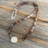 Multicolor Natural Stone Beaded Necklace, Sterling Silver Focal Bead, Layering Jewelry