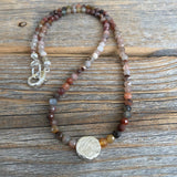 Multicolor Natural Stone Beaded Necklace, Sterling Silver Focal Bead, Layering Jewelry
