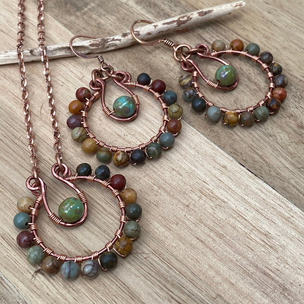 Natural Stone JEWELRY SET - Rainbow Earrings & Necklace Set, Hippie Jewelry, Stone Jewelry, Bohemian Earrings, Wedding Jewelry