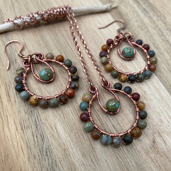 Natural Stone JEWELRY SET - Rainbow Earrings & Necklace Set, Hippie Jewelry, Stone Jewelry, Bohemian Earrings, Wedding Jewelry
