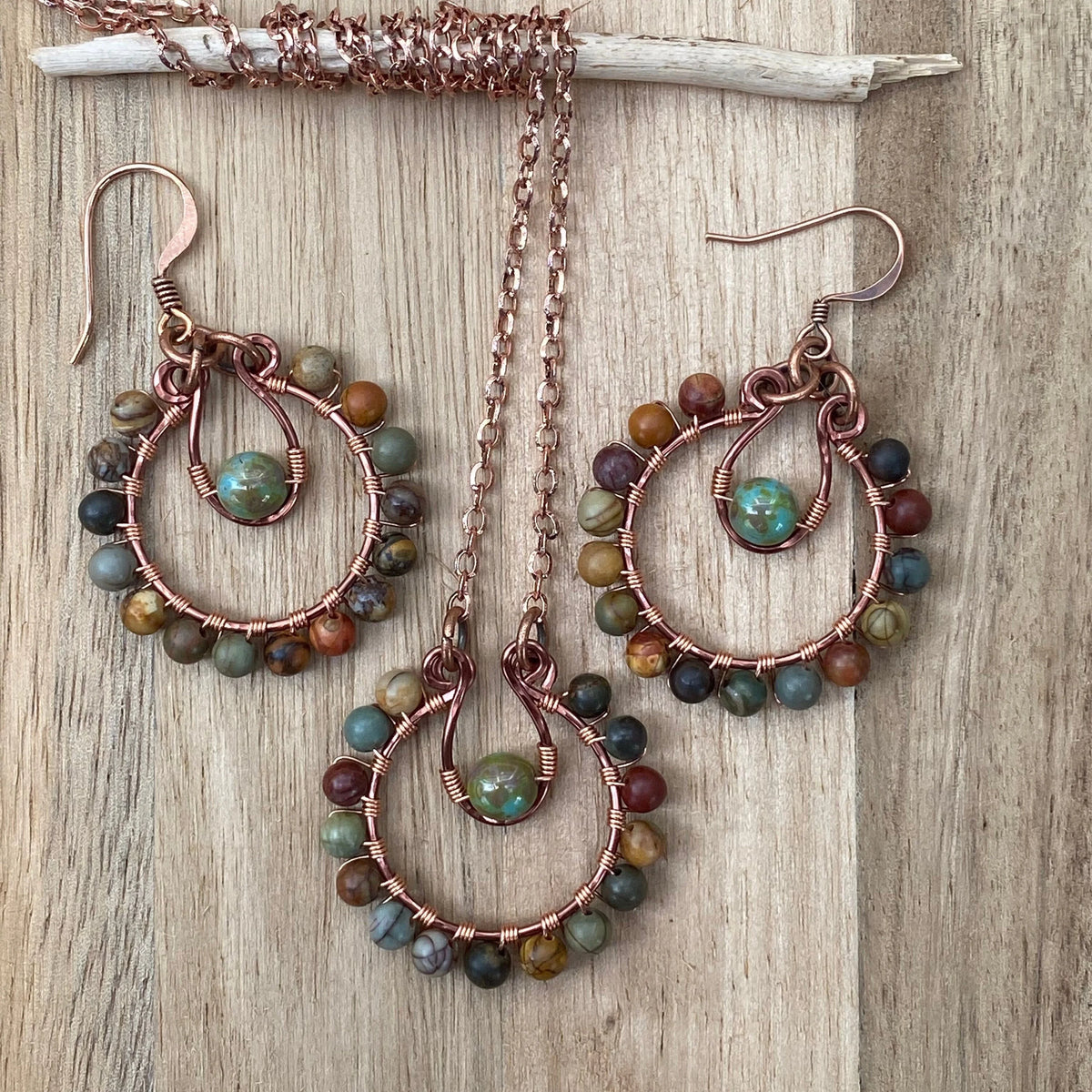 Natural Stone JEWELRY SET - Rainbow Earrings & Necklace Set, Hippie Jewelry, Stone Jewelry, Bohemian Earrings, Wedding Jewelry