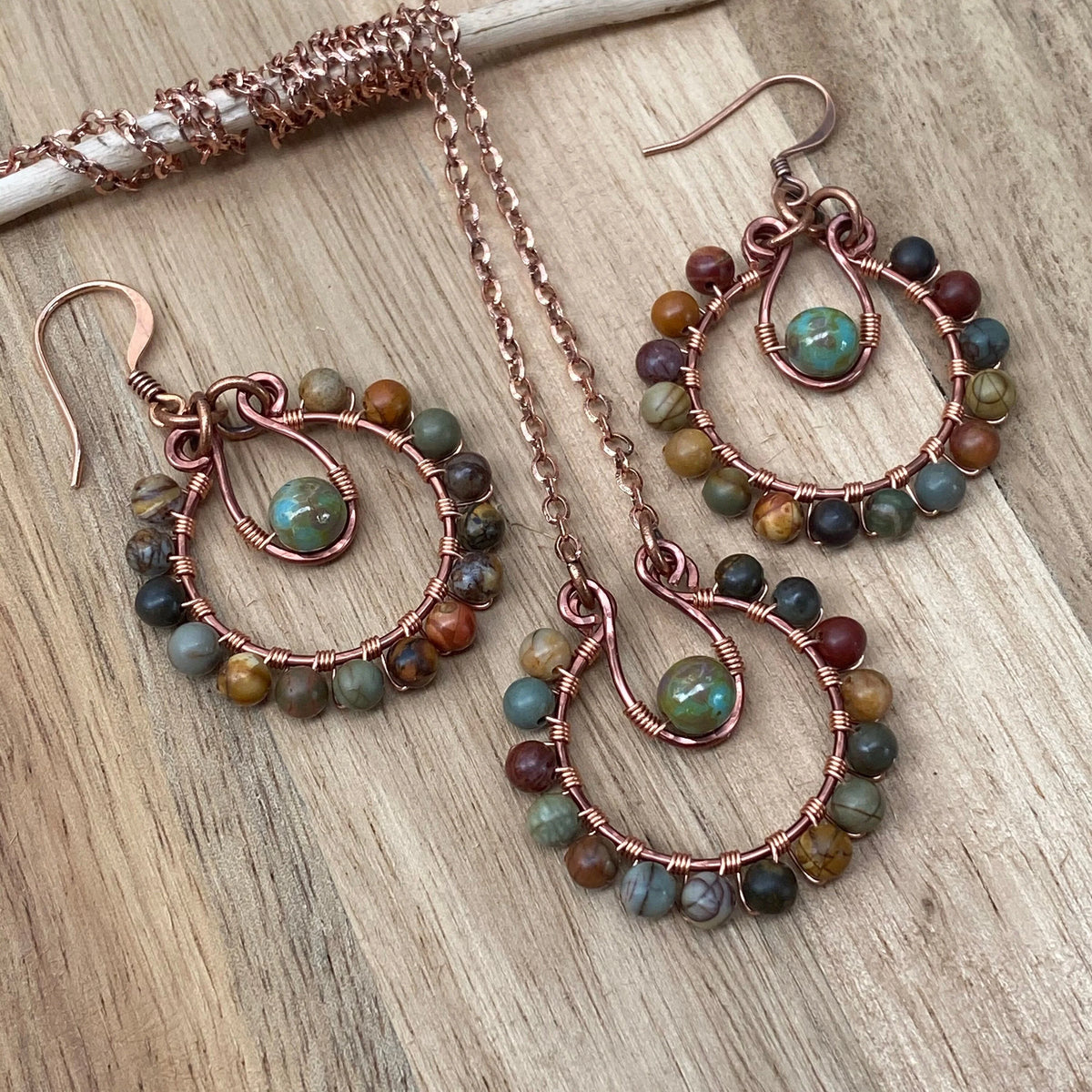Natural Stone JEWELRY SET - Rainbow Earrings & Necklace Set, Hippie Jewelry, Stone Jewelry, Bohemian Earrings, Wedding Jewelry