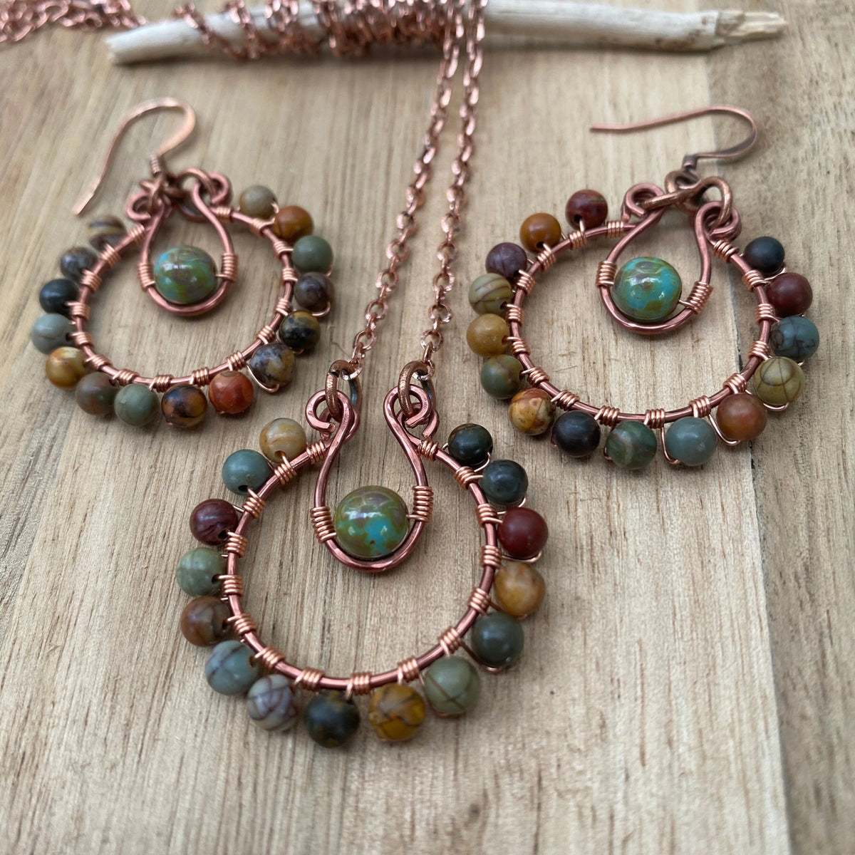 Natural Stone JEWELRY SET - Rainbow Earrings & Necklace Set, Hippie Jewelry, Stone Jewelry, Bohemian Earrings, Wedding Jewelry