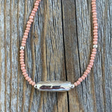 Pink Czech Glass Beaded Necklace, Sterling Silver Pendant, Dainty Jewelry