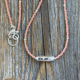 Pink Czech Glass Beaded Necklace, Sterling Silver Pendant, Dainty Jewelry