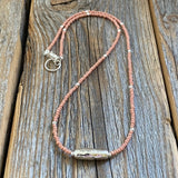 Pink Czech Glass Beaded Necklace, Sterling Silver Pendant, Dainty Jewelry