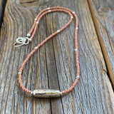 Pink Czech Glass Beaded Necklace, Sterling Silver Pendant, Dainty Jewelry