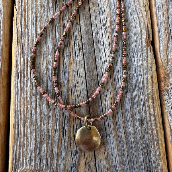 Pink Necklace, Dainty Beaded Layering Jewelry, Valentines Day Gift, Czech Glass Beads