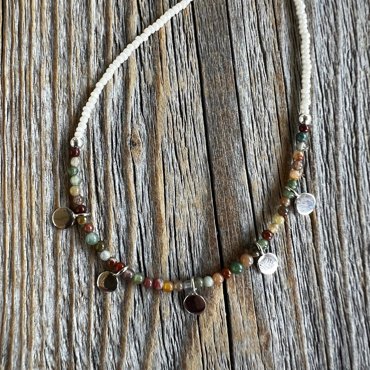 Rainbow Jasper Beaded Necklace – Minimalist Silver Dangle Jewelry