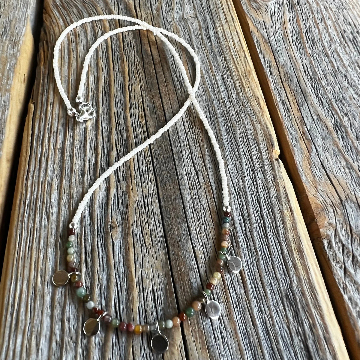 Rainbow Jasper Beaded Necklace – Minimalist Silver Dangle Jewelry