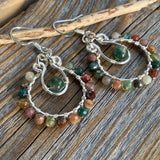 Rainbow Jasper Moss Agate Jewelry Set – Silver Hoop Earrings, Pendant Necklace