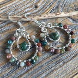Rainbow Jasper Moss Agate Jewelry Set – Silver Hoop Earrings, Pendant Necklace