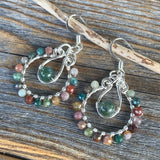 Rainbow Jasper Moss Agate Jewelry Set – Silver Hoop Earrings, Pendant Necklace