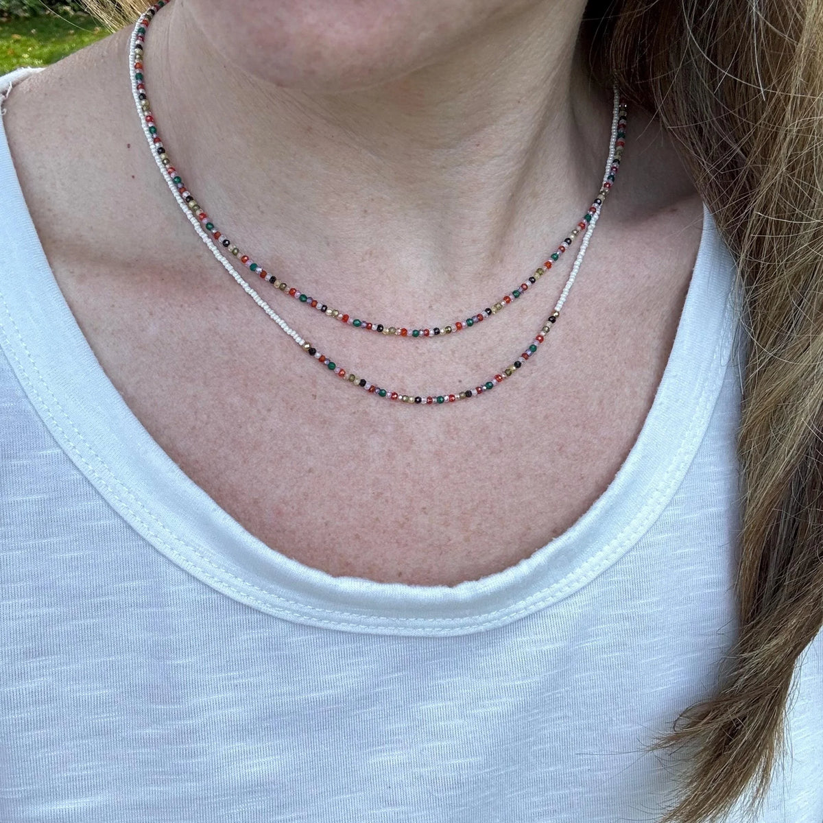 Rainbow Zircon Beaded Necklace – 10K Gold Clasp Minimalist Jewelry