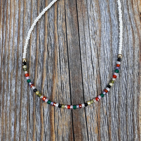 Rainbow Zircon Beaded Necklace – 10K Gold Clasp Minimalist Jewelry