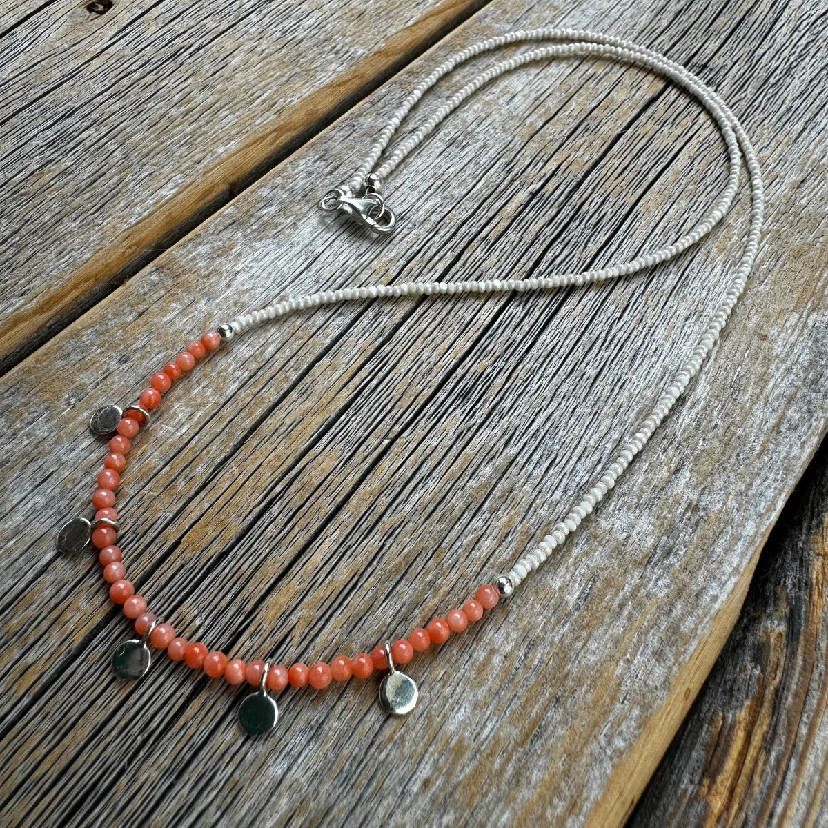 Rare Pink Coral Necklace – Sterling Silver Dangles, Handmade Jewelry