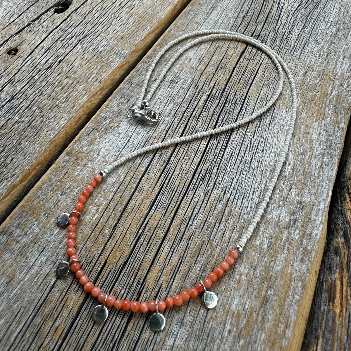 Rare Pink Coral Necklace – Sterling Silver Dangles, Handmade Jewelry