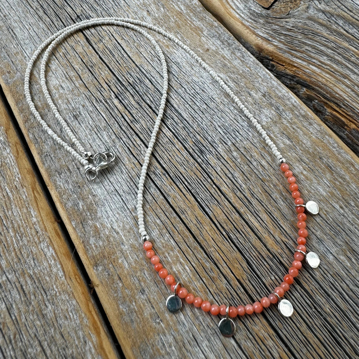 Rare Pink Coral Necklace – Sterling Silver Dangles, Handmade Jewelry